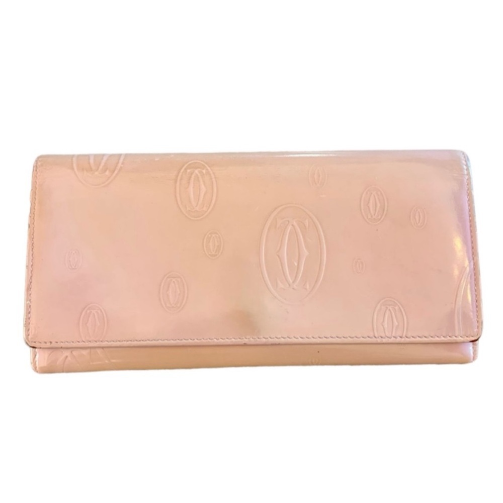 Vintage Cartier Pink Happy Birthday Patent Leather Wallet